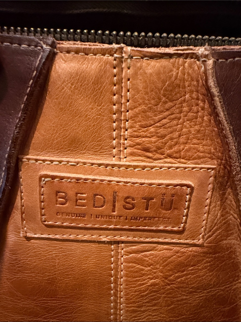 BED|STU Two-Tone Tan & Dark Brown Leather Shoulder Tote - Picture 7 of 7